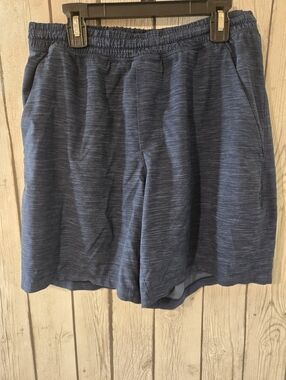 Lululemon T.H.E. Short Lined Mens Medium Blue Heather Training Gym Zip Pocket